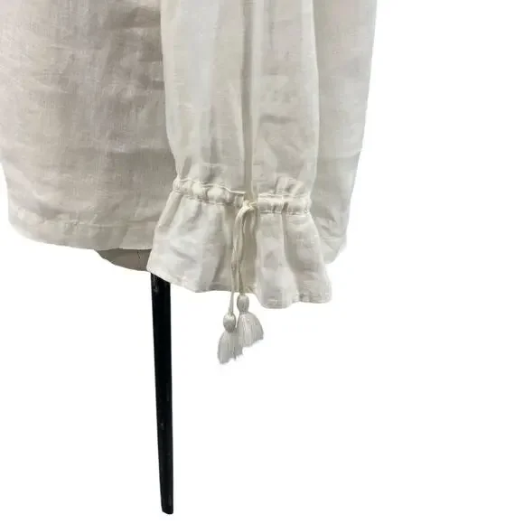 Wrap‎ London Peasant Top Blouse Long Sleeve Ruffle Linen White Size US 12 - Picture 7 of 11